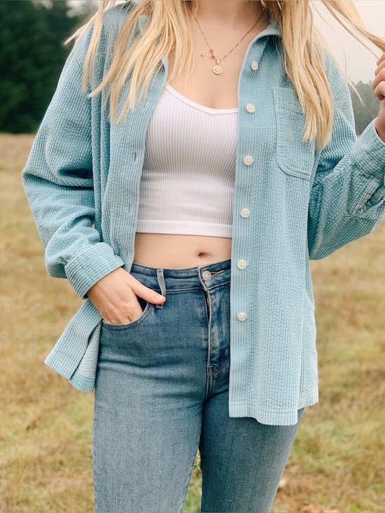 L.L. Bean Jackets & Blazers - LL Bean Light Blue Wide-Wale Corduroy Shirt Jacket Shacket XL